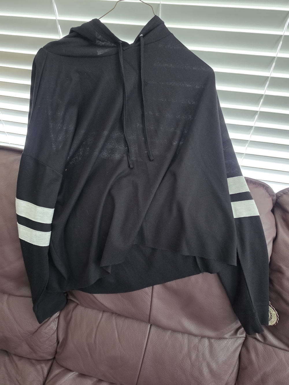 SO Black Crewneck Hoodie Sweater with Light Gray Sleeve Stripes